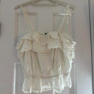 American Eagle Outfitters Women's White and Cream Crop-top